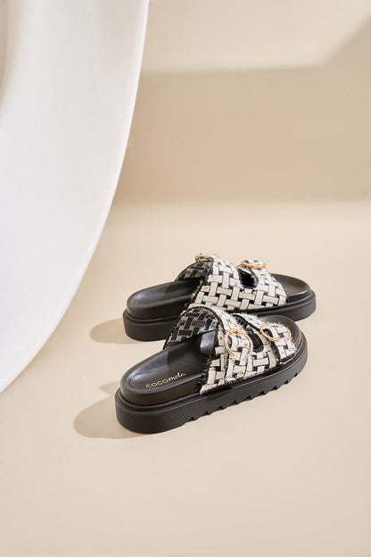 Flat Sandals White with Black